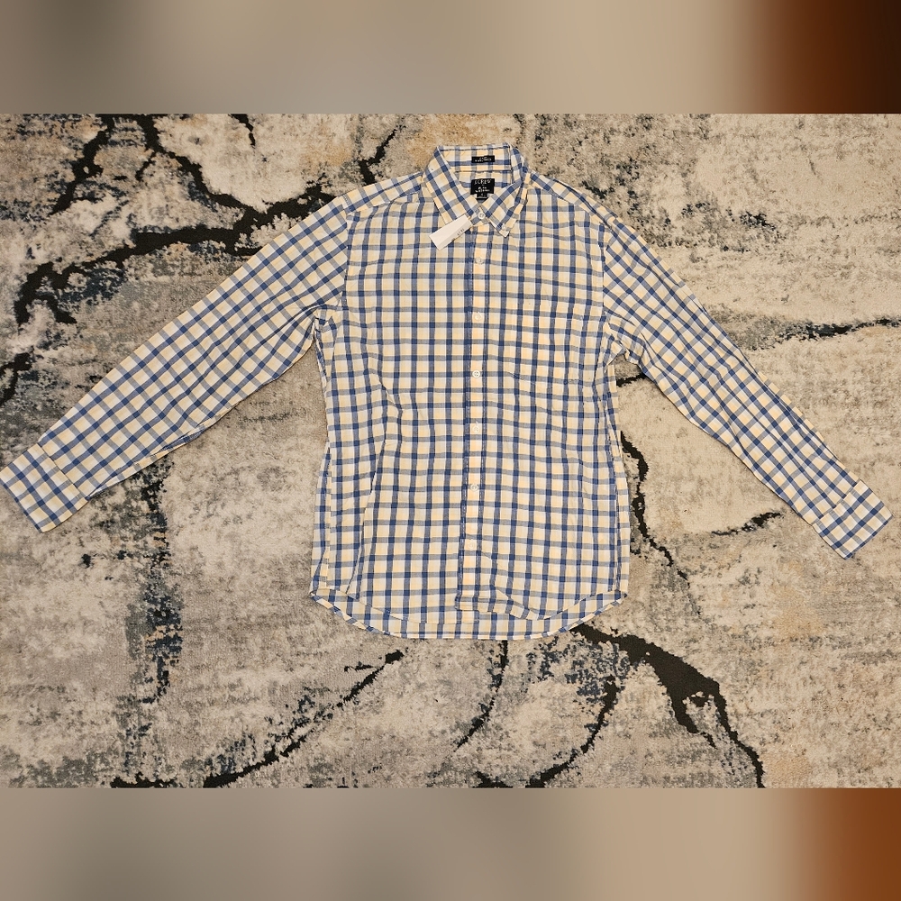 J. Crew Slim Untucked Flex Washed Shirt Blue & Yellow Plaid size Small NWT